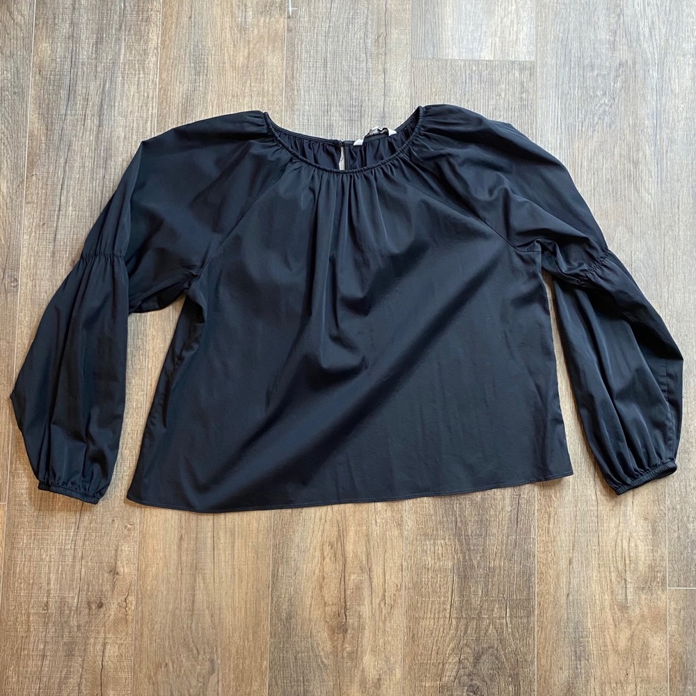 Elizabeth and James‎ Black Bishop Sleeve Gathered Neck Blouse Large Women's